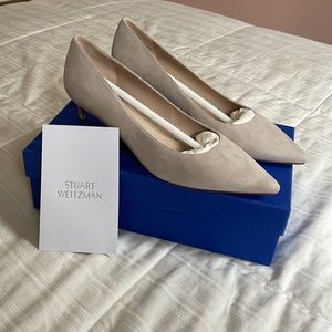 “Leigh 45” in color Pebble Suede pointed toe, kitten heel shoes - new in box